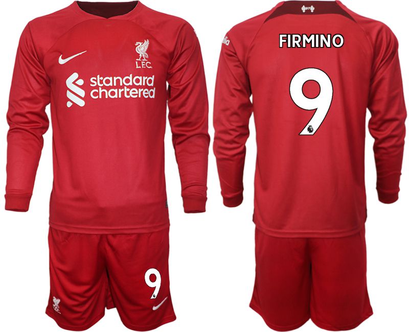 Men 2022-2023 Club Liverpool home long sleeves red #9 Soccer Jersey